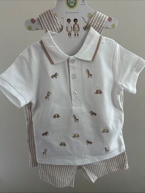NWT Little Me 3-pc Set White Polo Set 100% Cotton Size 12M, 18M, 24M